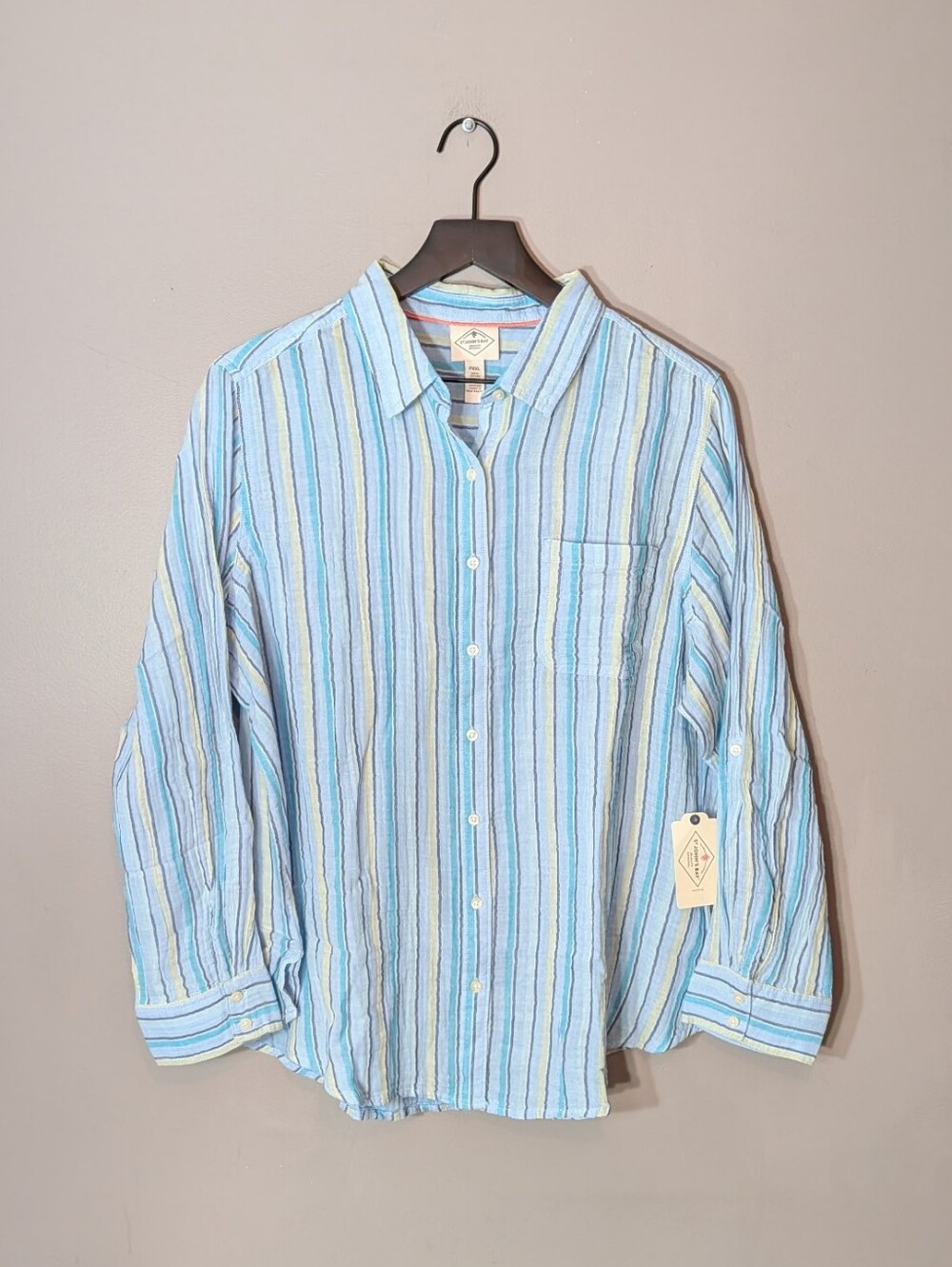 St. John's Bay Light Blue & White Striped Button-Down Shirt